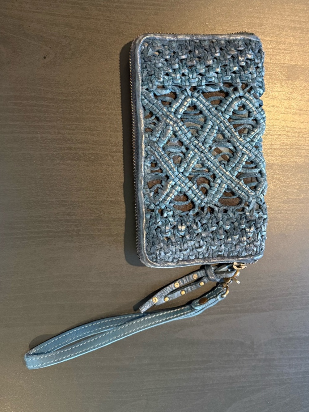 NEW! Studio Caleidoscope Blue Leather Clutch Wristlet